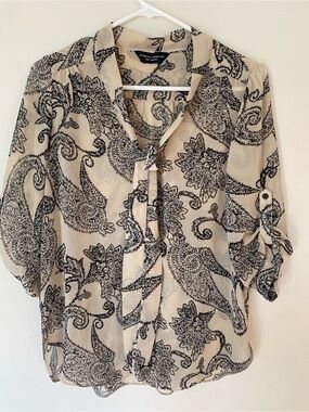 Dorothy Perkins Cream and Black Paisley Tie-Neck Blouse